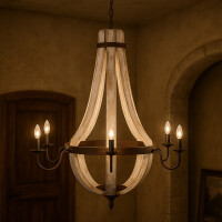 Kronleuchter Abdallah Holz Metall 93cm | Indisch Shabby Chic Leuchter