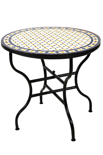 Marokkanischer Mosaiktisch Giralda Weiss Gelb Blau 80cm | Handarbeit