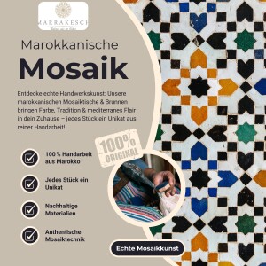 Marokkanischer Mosaiktisch Giralda Weiss Gelb Blau 80cm | Handarbeit