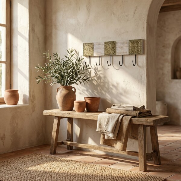 Orientalische Hakenleiste aus Holz und Metall, 50 cm