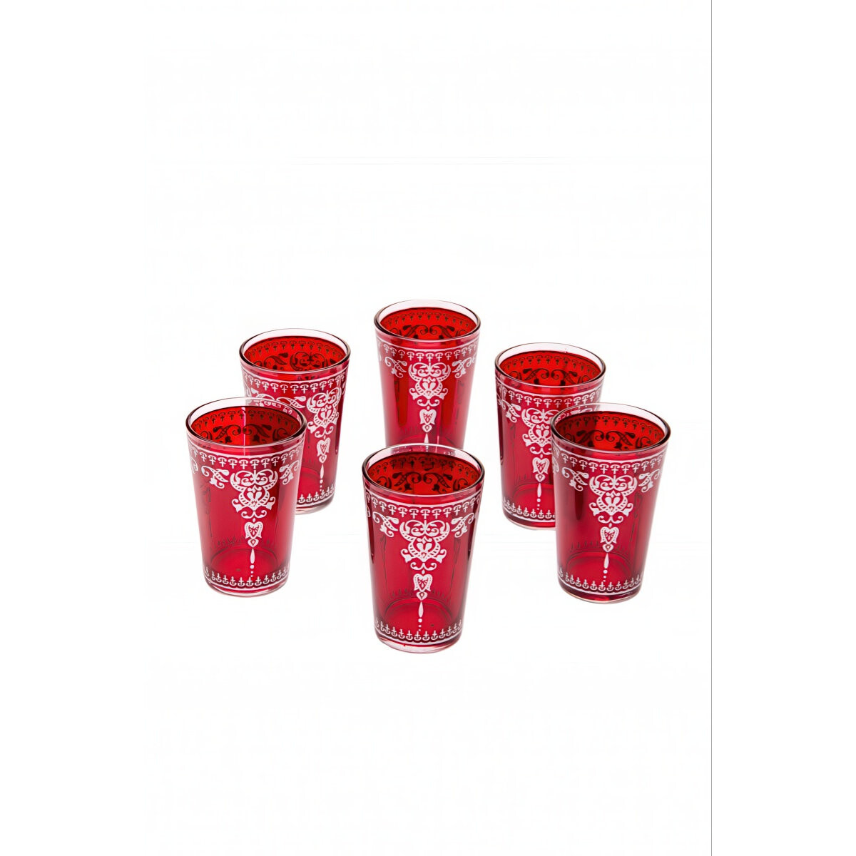 6er Set Marokkanische Teegläser Andalous Rot handbemalt