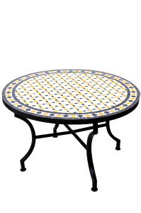 Marokkanischer Mosaiktisch Giralda Weiss Gelb Blau...