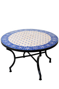 Marokkanischer Mosaiktisch Sonne Beige Blau, 80cm, 45cm hoch