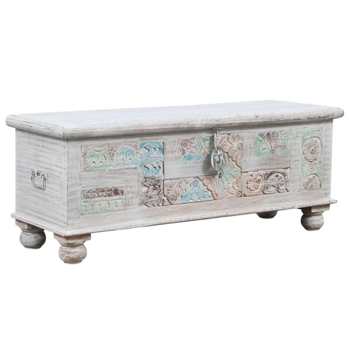 Truhe Apala Massivholz Boho Vintage Aufbewahrungstruhe 116cm