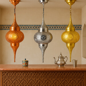 Pendelleuchte Hayati Kupfer 55cm | Marokkanische Lampe aus Messing